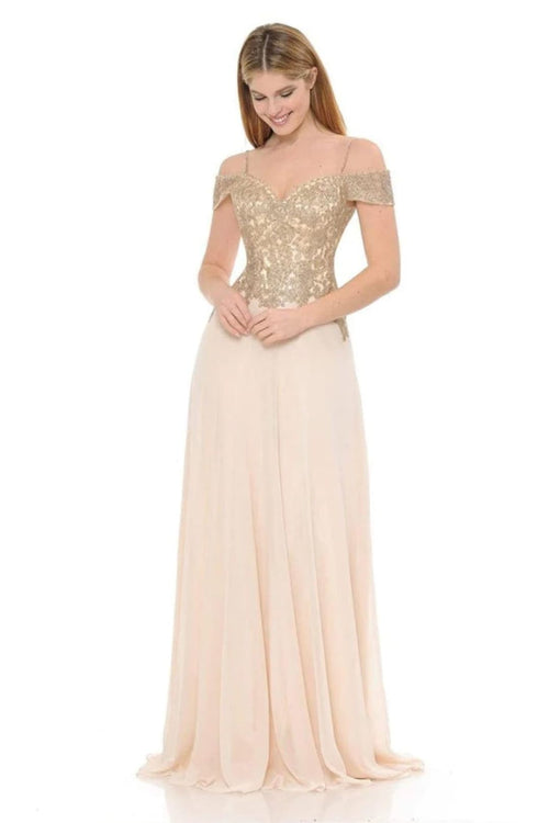 Cold Shoulder Prom Formal Gown - CHAMPAGNE / XS