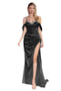 Cold Shoulder Satin Gown 2025 Elegant Formal Evening Dress - BLACK / 4 - Dress