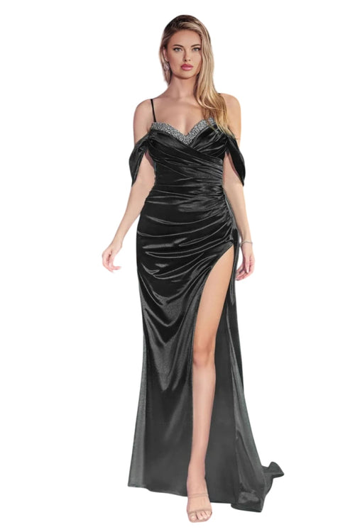 Cold Shoulder Satin Gown 2025 Elegant Formal Evening Dress - BLACK / 4 - Dress