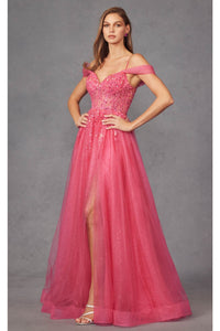 Cold Shoulder Sequin Appliqué Prom Gown by Juliet JT2466A - Dress