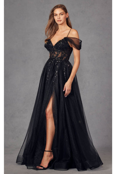 Cold Shoulder Sequin Appliqué Prom Gown by Juliet JT2466A - Dress