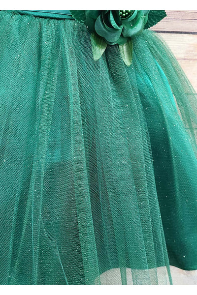 Satin & Tulle Flower Dress with Bow and Floral Waist by Bella Princess 212B-A1