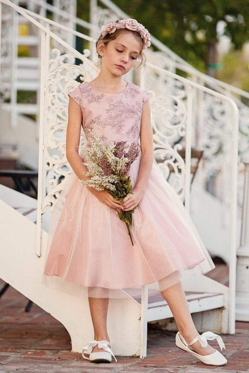 Embroidered Flower Dress with Tulle Skirt  Cap Sleeve Sparkle by Bella Princess 299