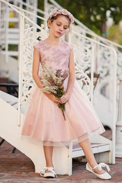 Embroidered Flower Dress with Tulle Skirt  Cap Sleeve Sparkle by Bella Princess 299