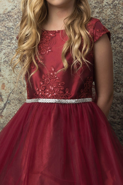 Embroidered Flower Dress with Tulle Skirt  Cap Sleeve Sparkle by Bella Princess 299