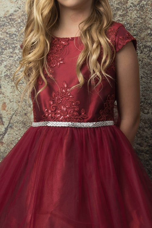 Embroidered Flower Dress with Tulle Skirt  Cap Sleeve Sparkle by Bella Princess 299