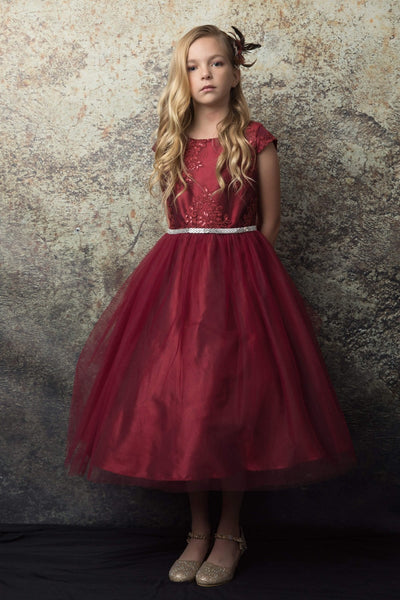 Embroidered Flower Dress with Tulle Skirt  Cap Sleeve Sparkle by Bella Princess 299