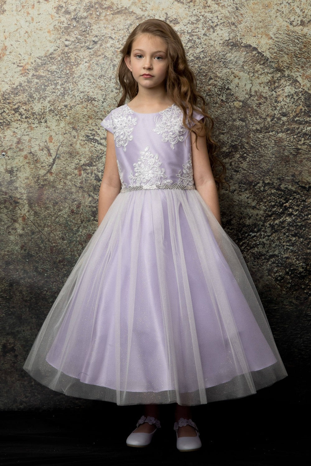 Embroidered Flower Dress with Tulle Skirt  Cap Sleeve Sparkle by Bella Princess 299