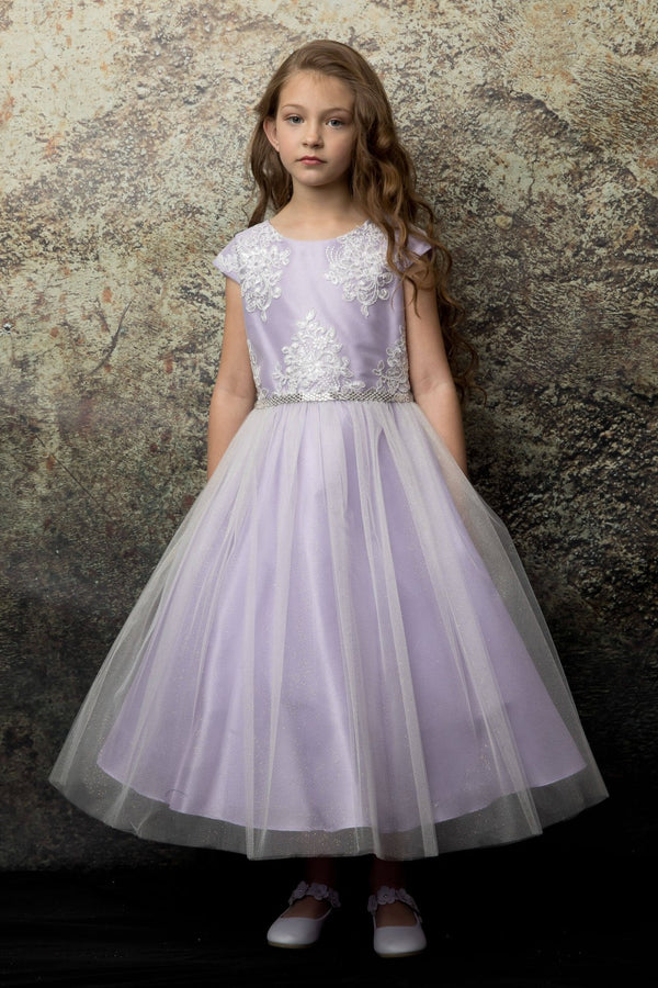 Embroidered Flower Dress with Tulle Skirt  Cap Sleeve Sparkle by Bella Princess 299