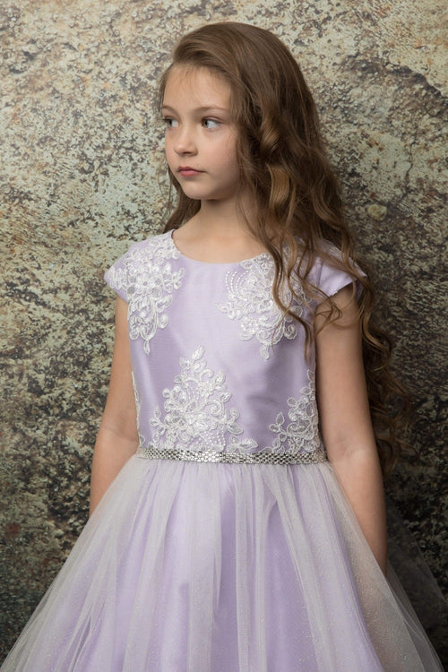Embroidered Flower Dress with Tulle Skirt  Cap Sleeve Sparkle by Bella Princess 299