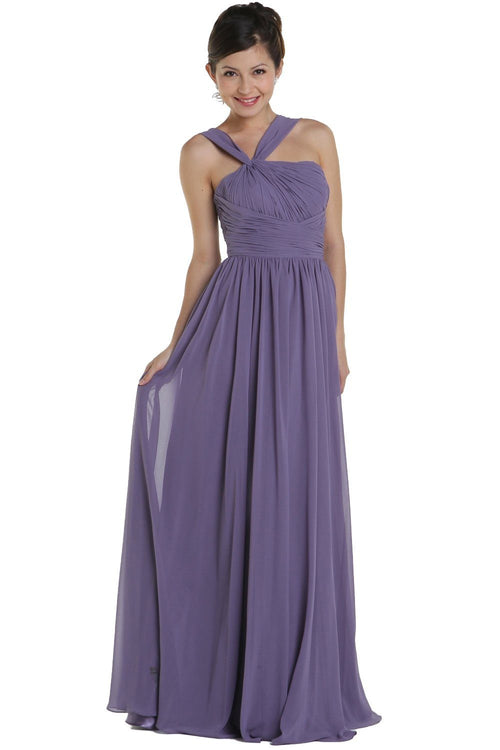 Coral Long One Shoulder Chiffon Dress by Poly USA 6678-Long Formal Dresses-ABC Fashion