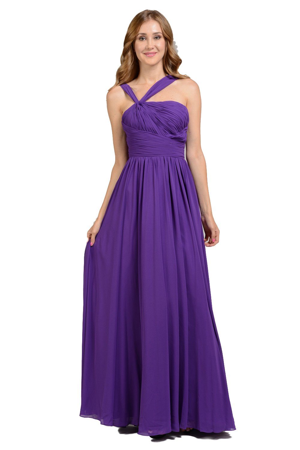 Coral Long One Shoulder Chiffon Dress by Poly USA 6678-Long Formal Dresses-ABC Fashion