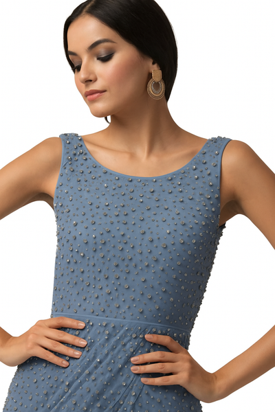 Sleeveless Illusion Dress with Thigh-High Slit CF19201215 by FG