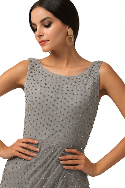 Sleeveless Illusion Dress with Thigh-High Slit CF19201215 by FG