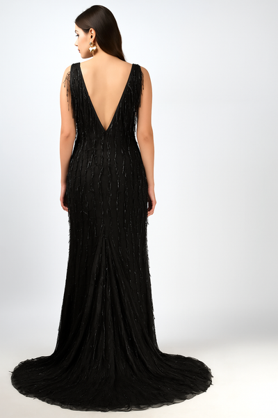 Fringed Tulle A-Line V-Neck Dress CF19200131 by FG