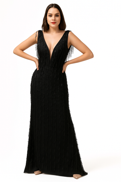 Fringed Tulle A-Line V-Neck Dress CF19200131 by FG