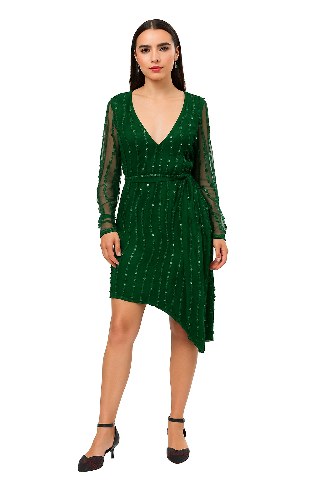 Plunging V-Neck Asymmetrical Dress CF19201106 by FG