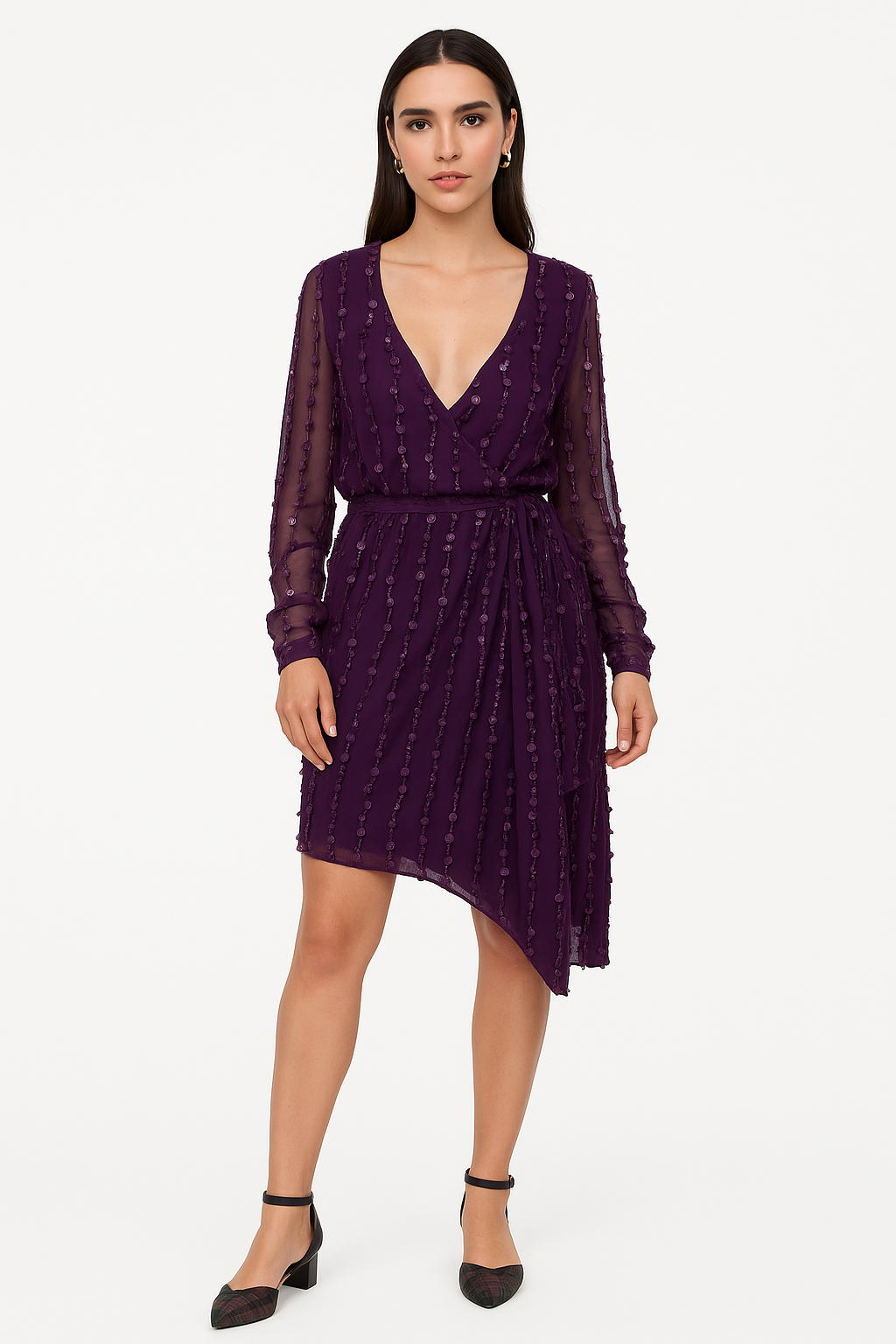 Plunging V-Neck Asymmetrical Dress CF19201106 by FG