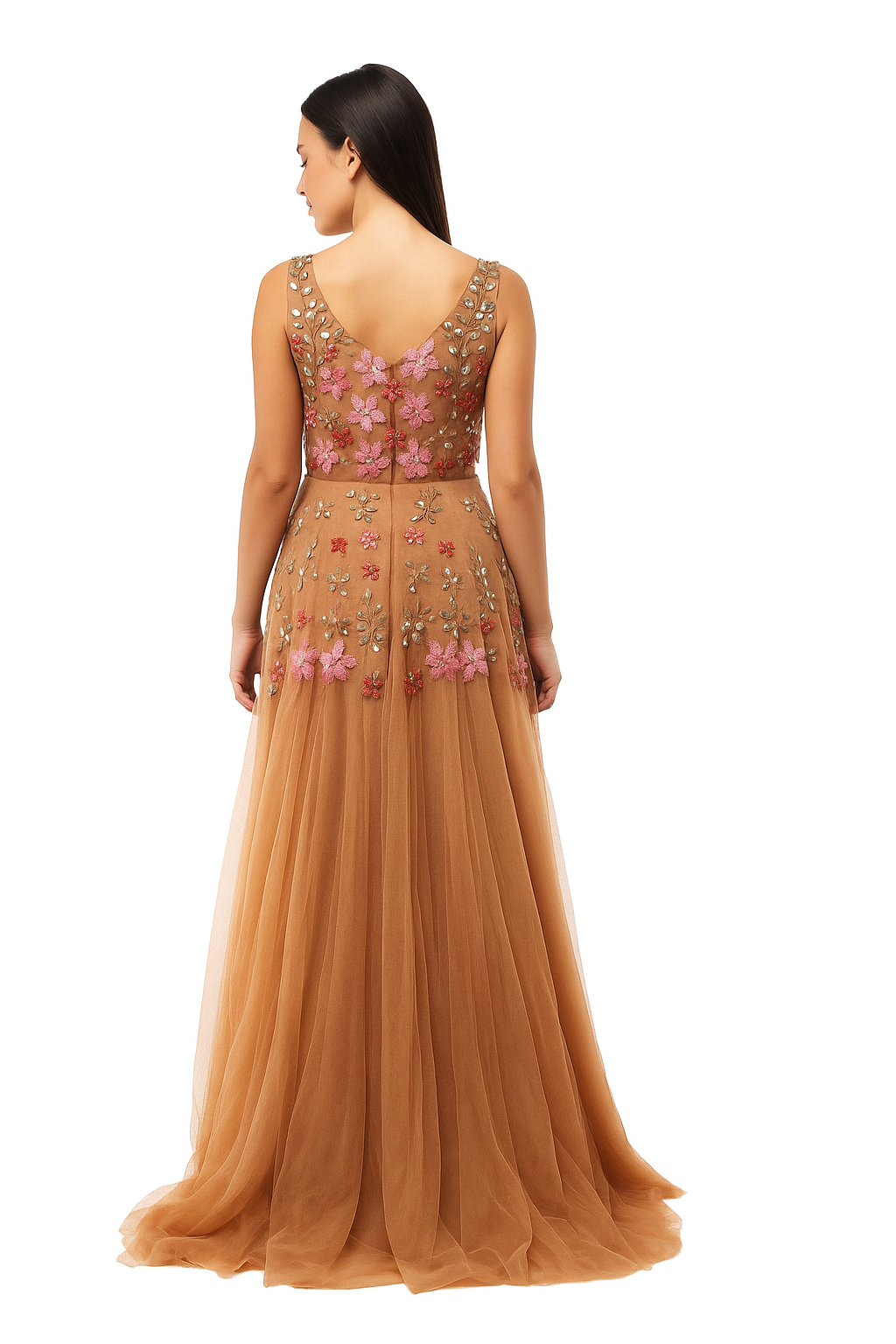 Vestido de tul con escote en V y detalles de alta costura hechos a mano CF19201111 de FG