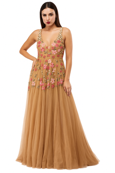 V-Neck Tulle Gown with Handmade Couture Details CF19201111 by FG