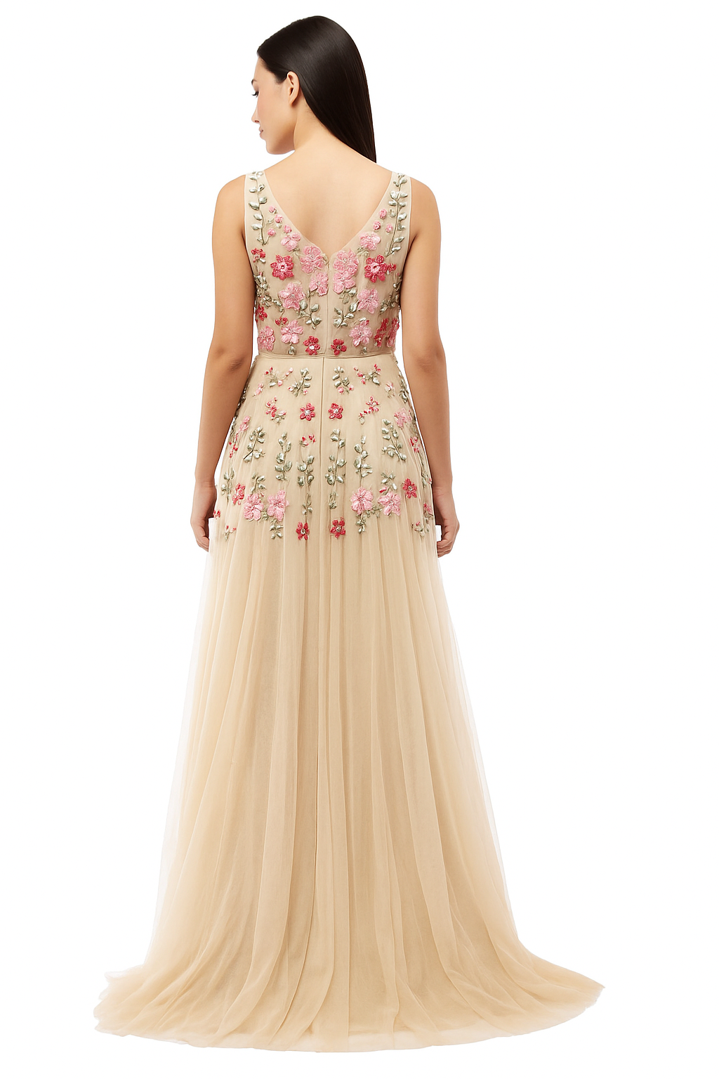 Vestido de tul con escote en V y detalles de alta costura hechos a mano CF19201111 de FG