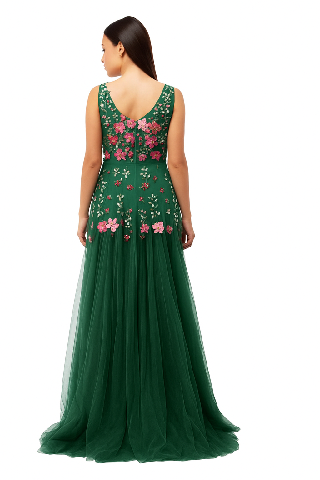 Vestido de tul con escote en V y detalles de alta costura hechos a mano CF19201111 de FG
