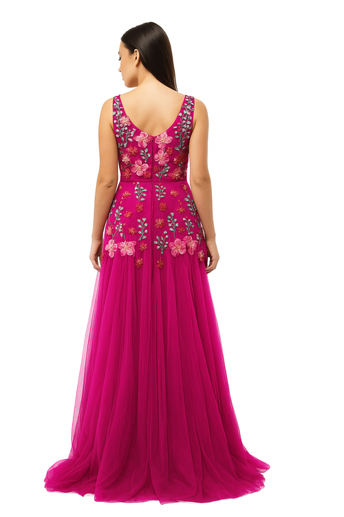 Vestido de tul con escote en V y detalles de alta costura hechos a mano CF19201111 de FG