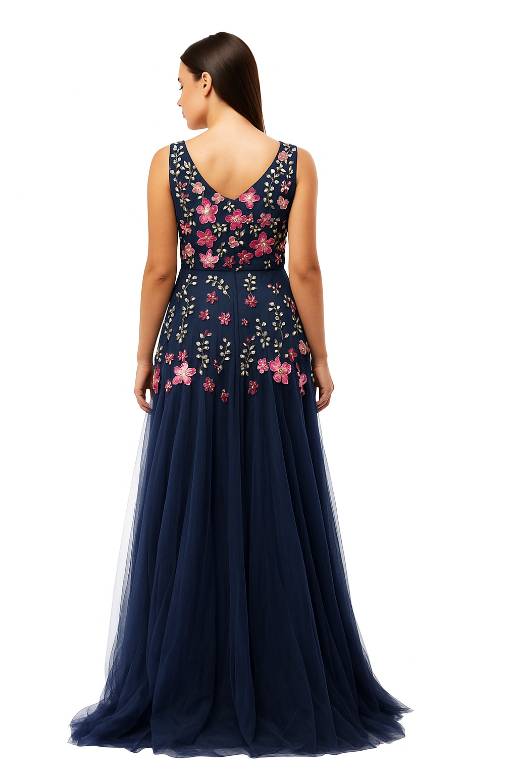Vestido de tul con escote en V y detalles de alta costura hechos a mano CF19201111 de FG