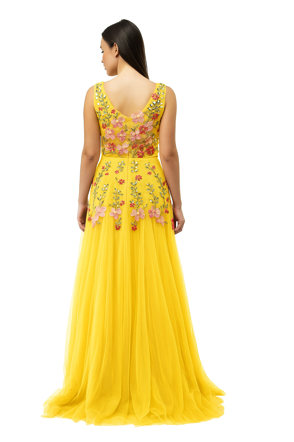 Vestido de tul con escote en V y detalles de alta costura hechos a mano CF19201111 de FG