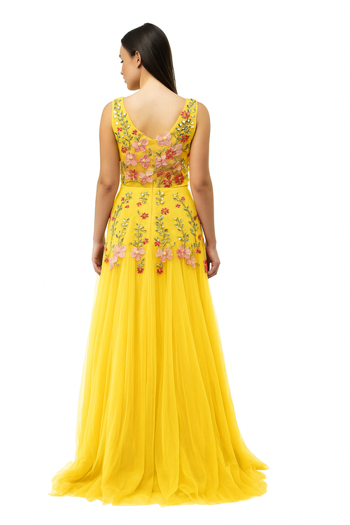 Vestido de tul con escote en V y detalles de alta costura hechos a mano CF19201111 de FG