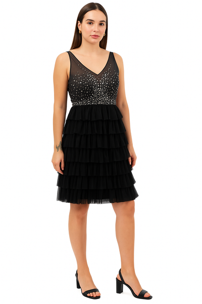 V-Neck Tulle Ruffle Dress CF19201112 by FG