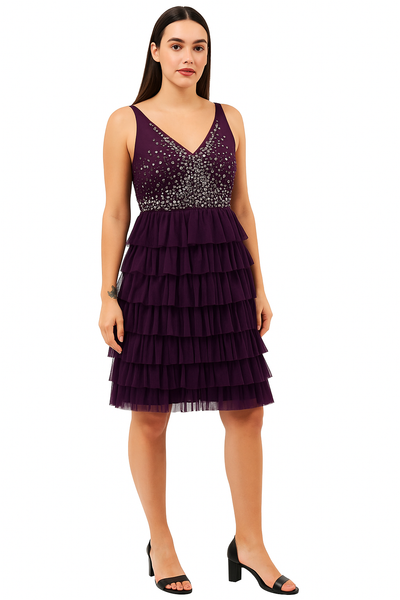 V-Neck Tulle Ruffle Dress CF19201112 by FG