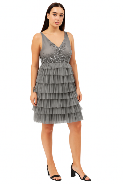 V-Neck Tulle Ruffle Dress CF19201112 by FG