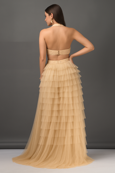 Plunging Halter Neck Maxi Dress with Slit CF19201216 by FG