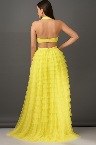 Plunging Halter Neck Maxi Dress with Slit CF19201216 by FG