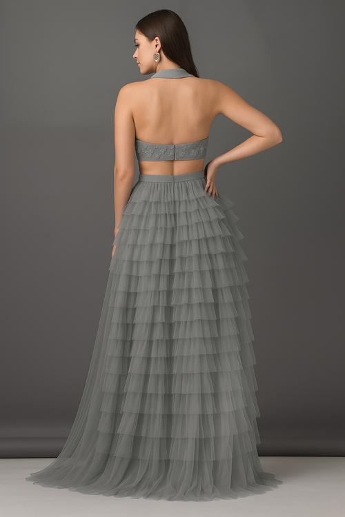 Vestido largo con escote halter pronunciado y abertura CF19201216 de FG