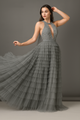 Vestido largo con escote halter pronunciado y abertura CF19201216 de FG
