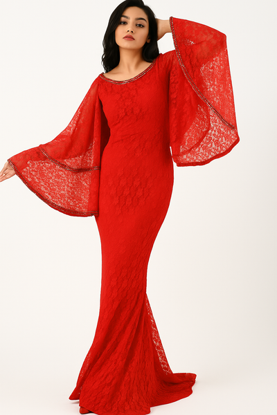 Round Neck Bat Sleeve Mermaid Dress with Lace CF20210161 by FG