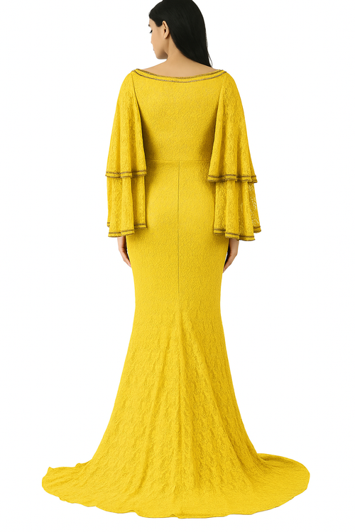 Vestido sirena con cuello redondo, mangas murciélago y encaje CF20210161 de FG