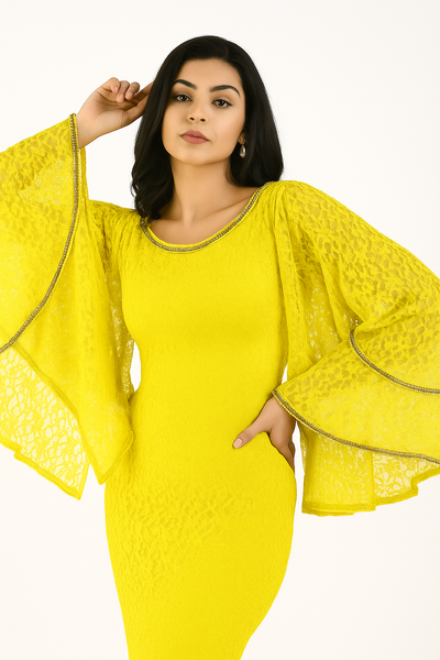 Round Neck Bat Sleeve Mermaid Dress with Lace CF20210161 by FG