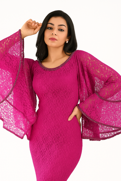 Round Neck Bat Sleeve Mermaid Dress with Lace CF20210161 by FG