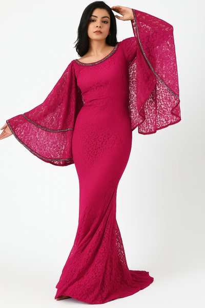 Round Neck Bat Sleeve Mermaid Dress with Lace CF20210161 by FG