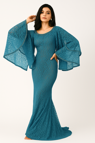 Round Neck Bat Sleeve Mermaid Dress with Lace CF20210161 by FG