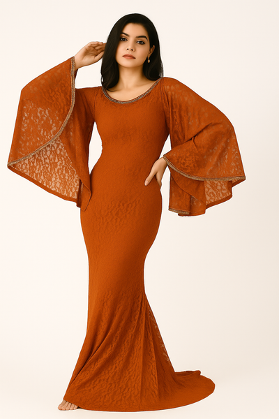 Round Neck Bat Sleeve Mermaid Dress with Lace CF20210161 by FG