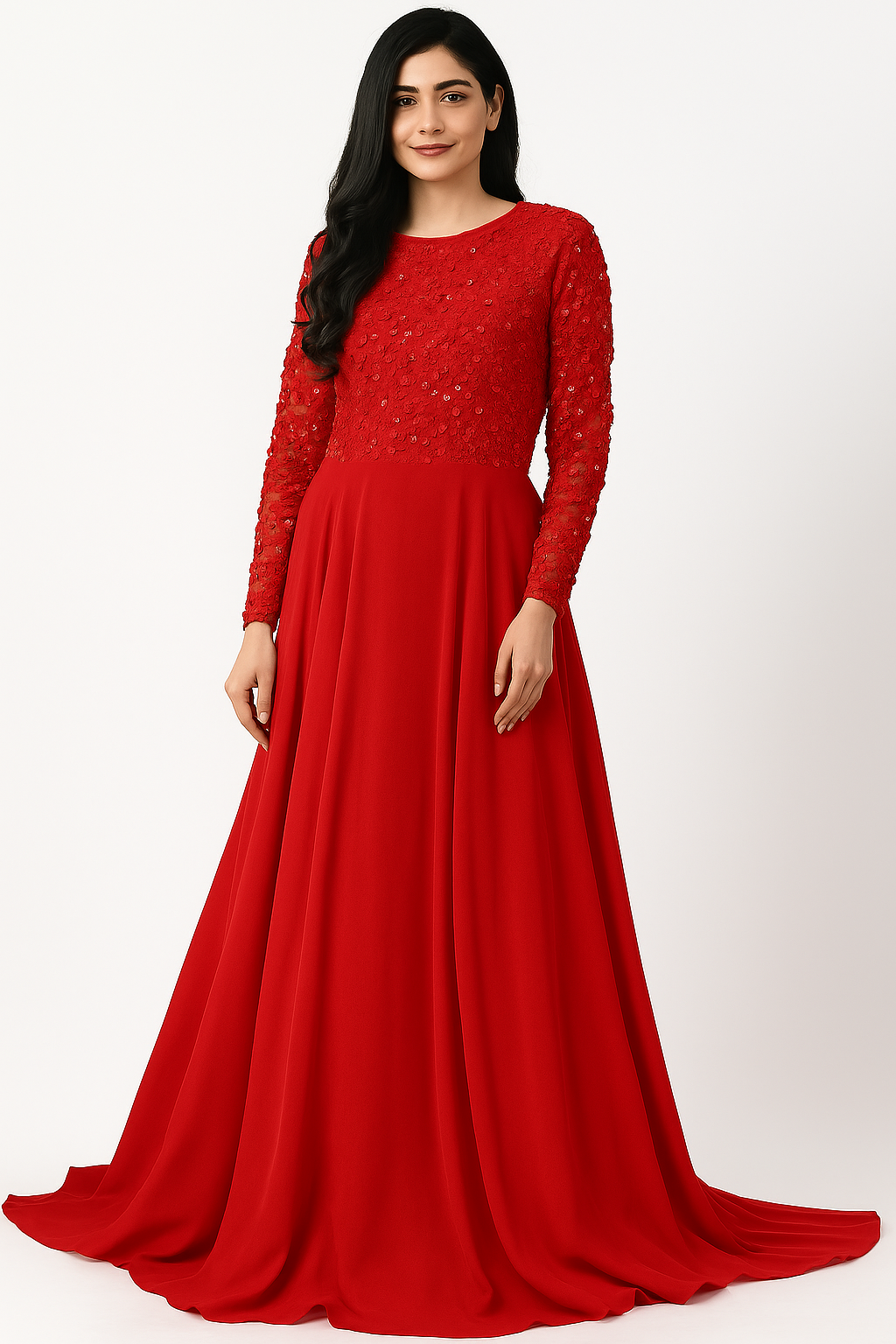 Elegante vestido largo corte A con adornos CF20211262 de FG