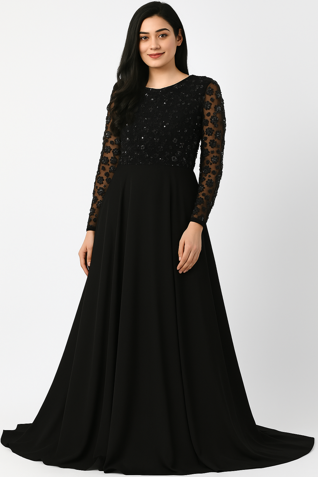 Elegante vestido largo corte A con adornos CF20211262 de FG