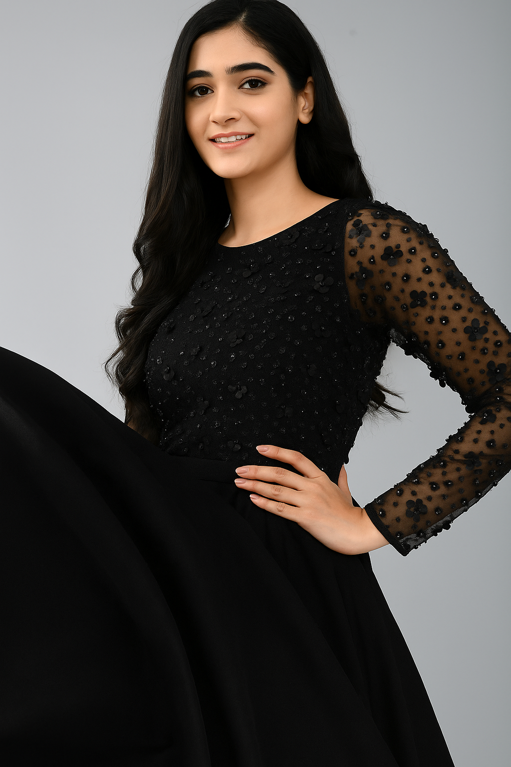 Elegante vestido largo corte A con adornos CF20211262 de FG