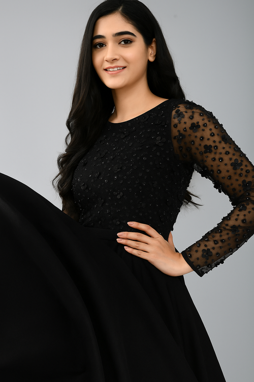 Elegante vestido largo corte A con adornos CF20211262 de FG