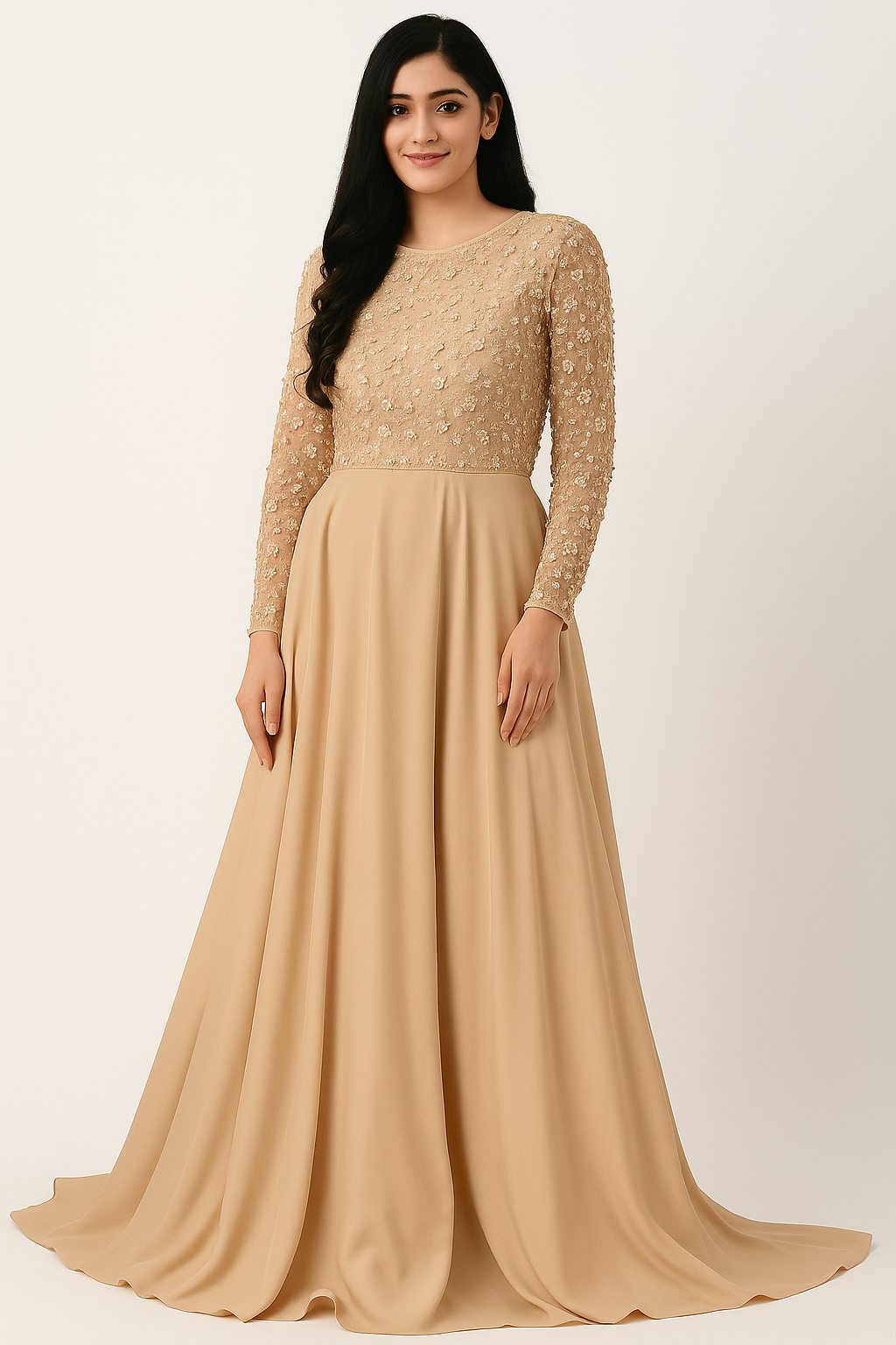 Elegante vestido largo corte A con adornos CF20211262 de FG