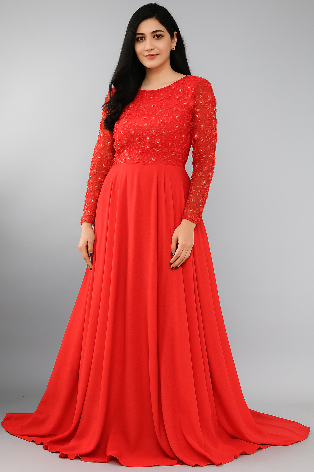 Elegante vestido largo corte A con adornos CF20211262 de FG